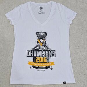 47 Brand Pittsburgh Penguins 2016 Stanley Cup Champions White V Neck T Shirt L